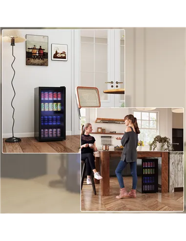 HOMCOM 93L Drinks Fridge, 115 Can Freestanding Beer Fridge with Glass Door, Adjustable Shelves, LED Light, for Beer Soda, Black