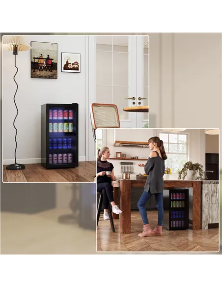 HOMCOM 93L Drinks Fridge, 115 Can Freestanding Beer Fridge with Glass Door, Adjustable Shelves, LED Light, for Beer Soda, Black