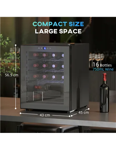 HOMCOM 42L 16-Bottle Wine Cooler Fridge - Black