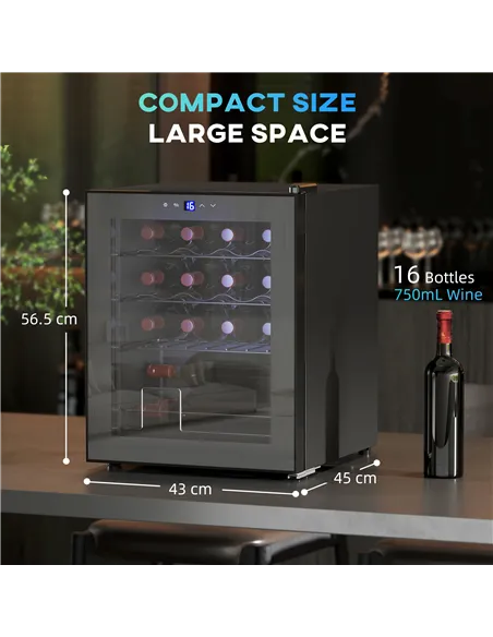 HOMCOM 42L 16-Bottle Wine Cooler Fridge - Black