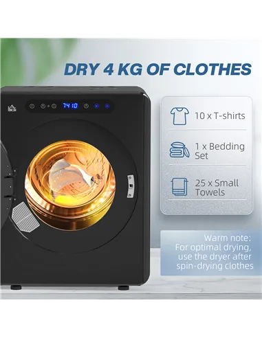 HOMCOM 4kg Compact 40-60℃  Tumble Dryer - Black