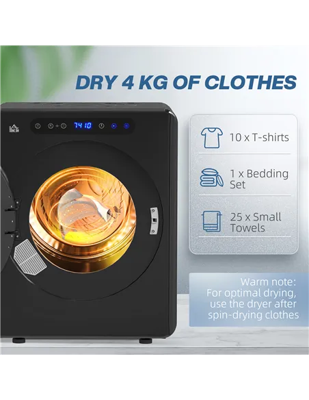 HOMCOM 4kg Compact 40-60℃  Tumble Dryer - Black