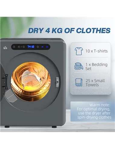 HOMCOM 4kg Compact 40-60℃  Tumble Dryer - Grey