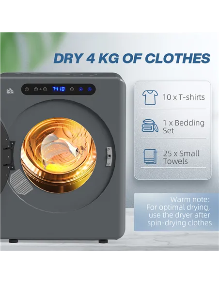 HOMCOM 4kg Compact 40-60℃  Tumble Dryer - Grey