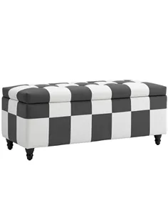 HOMCOM Storage Ottoman, Storage Bench with Wood Legs, Footstool, Footrest with Velvet Surface for Bedroom, Hallway, Living Room,