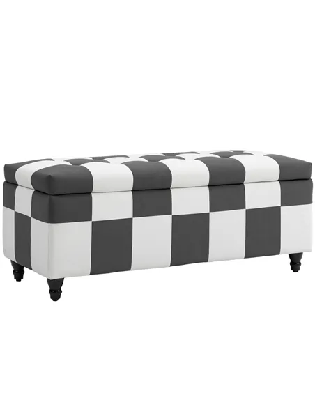 HOMCOM Storage Ottoman, Storage Bench with Wood Legs, Footstool, Footrest with Velvet Surface for Bedroom, Hallway, Living Room,