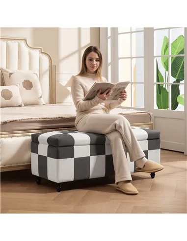 HOMCOM Storage Ottoman, Storage Bench with Wood Legs, Footstool, Footrest with Velvet Surface for Bedroom, Hallway, Living Room,