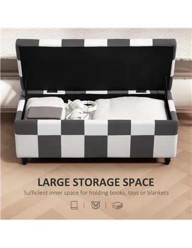 HOMCOM Storage Ottoman, Storage Bench with Wood Legs, Footstool, Footrest with Velvet Surface for Bedroom, Hallway, Living Room,