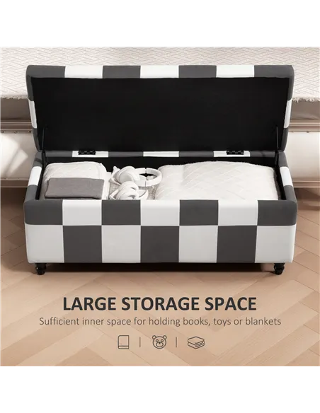 HOMCOM Storage Ottoman, Storage Bench with Wood Legs, Footstool, Footrest with Velvet Surface for Bedroom, Hallway, Living Room,