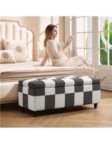 HOMCOM Storage Ottoman, Storage Bench with Wood Legs, Footstool, Footrest with Velvet Surface for Bedroom, Hallway, Living Room,