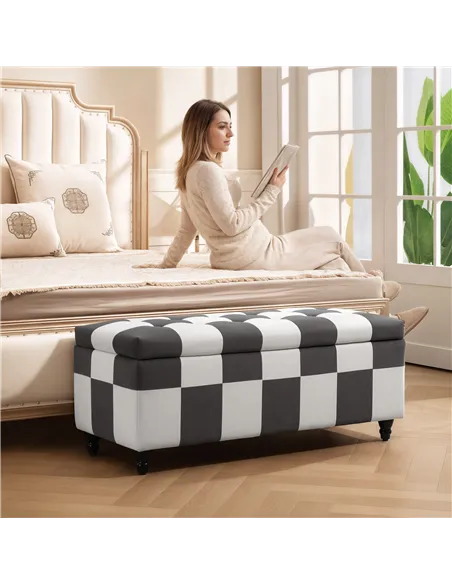 HOMCOM Storage Ottoman, Storage Bench with Wood Legs, Footstool, Footrest with Velvet Surface for Bedroom, Hallway, Living Room,