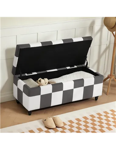 HOMCOM Storage Ottoman, Storage Bench with Wood Legs, Footstool, Footrest with Velvet Surface for Bedroom, Hallway, Living Room,