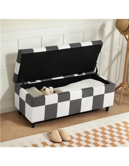 HOMCOM Storage Ottoman, Storage Bench with Wood Legs, Footstool, Footrest with Velvet Surface for Bedroom, Hallway, Living Room,