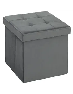 HOMCOM Foldable Velvet-Feel Storage Ottoman - Grey