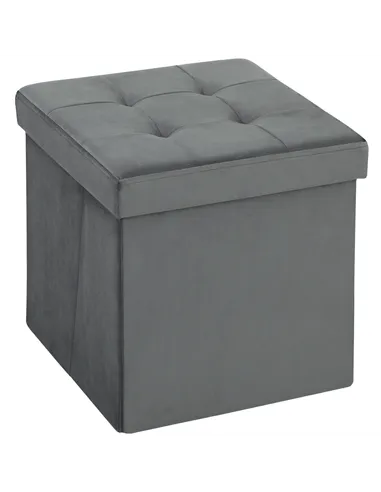 HOMCOM Foldable Velvet-Feel Storage Ottoman - Grey