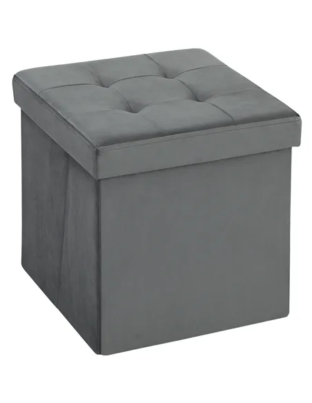 HOMCOM Foldable Velvet-Feel Storage Ottoman - Grey