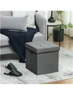 HOMCOM Foldable Velvet-Feel Storage Ottoman - Grey 2