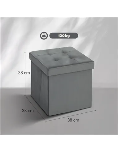 HOMCOM Foldable Velvet-Feel Storage Ottoman - Grey