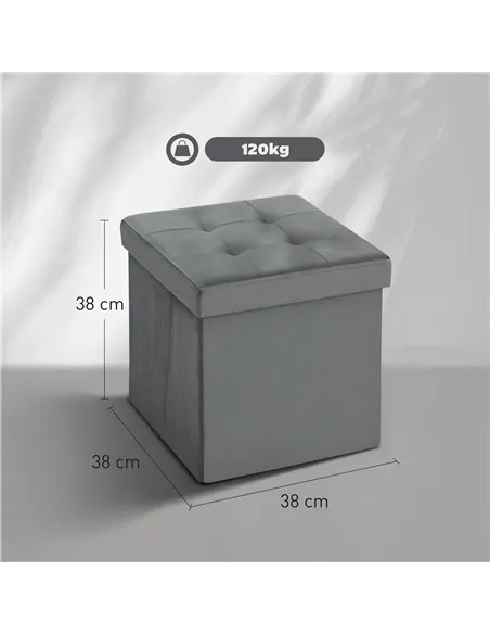 HOMCOM Foldable Velvet-Feel Storage Ottoman - Grey