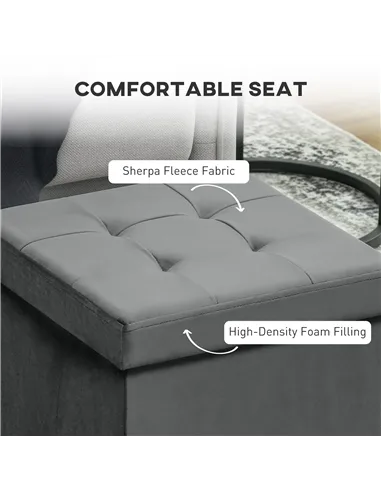 HOMCOM Foldable Velvet-Feel Storage Ottoman - Grey
