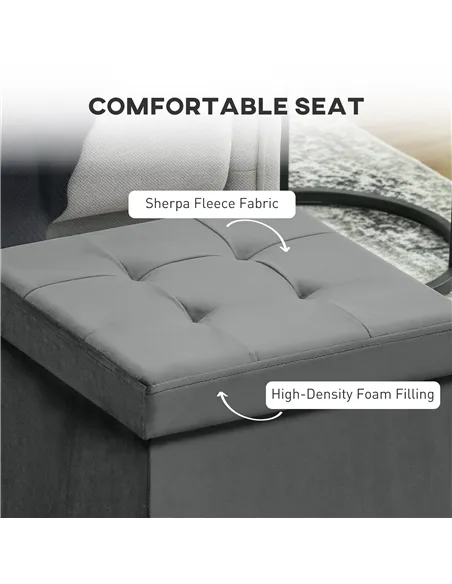 HOMCOM Foldable Velvet-Feel Storage Ottoman - Grey