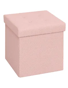 HOMCOM Foldable Sherpa Fleece Storage Ottoman - Pink