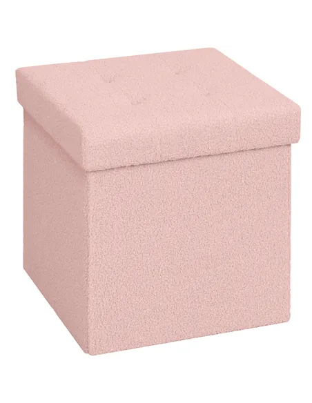 HOMCOM Foldable Sherpa Fleece Storage Ottoman - Pink