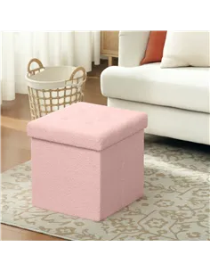 HOMCOM Foldable Sherpa Fleece Storage Ottoman - Pink 2