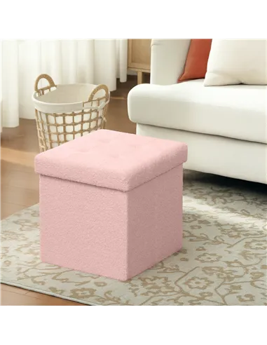 HOMCOM Foldable Sherpa Fleece Storage Ottoman - Pink