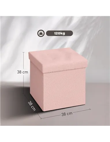 HOMCOM Foldable Sherpa Fleece Storage Ottoman - Pink