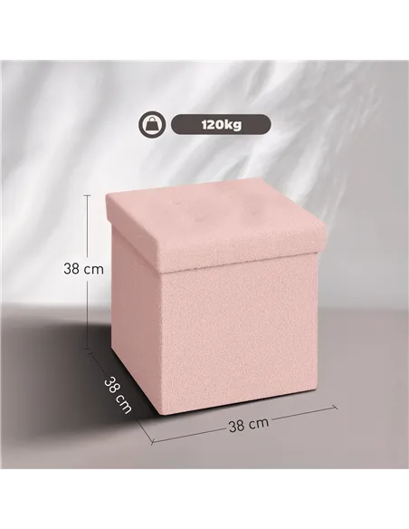 HOMCOM Foldable Sherpa Fleece Storage Ottoman - Pink
