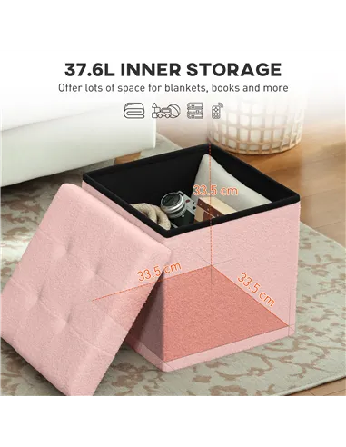 HOMCOM Foldable Sherpa Fleece Storage Ottoman - Pink