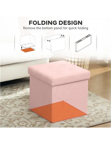 HOMCOM Foldable Sherpa Fleece Storage Ottoman - Pink