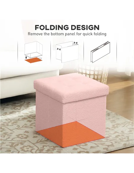 HOMCOM Foldable Sherpa Fleece Storage Ottoman - Pink