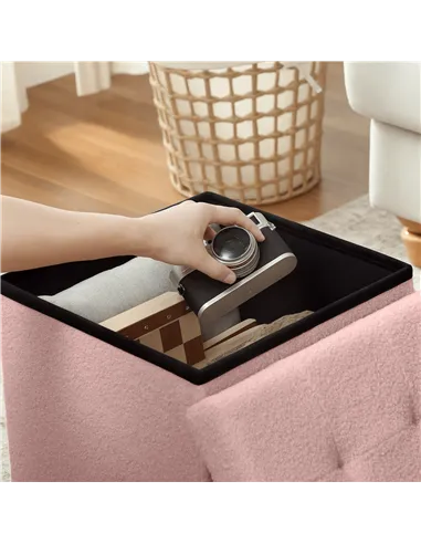 HOMCOM Foldable Sherpa Fleece Storage Ottoman - Pink