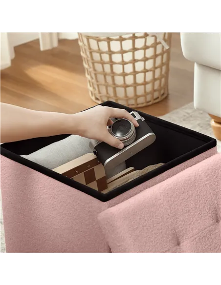HOMCOM Foldable Sherpa Fleece Storage Ottoman - Pink