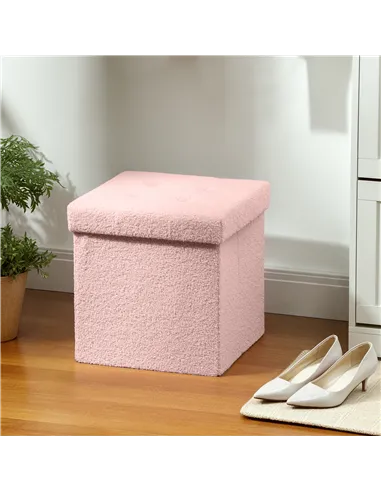 HOMCOM Foldable Sherpa Fleece Storage Ottoman - Pink