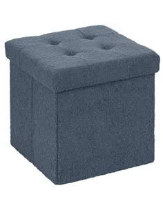 HOMCOM Foldable Sherpa Fleece Storage Ottoman - Blue