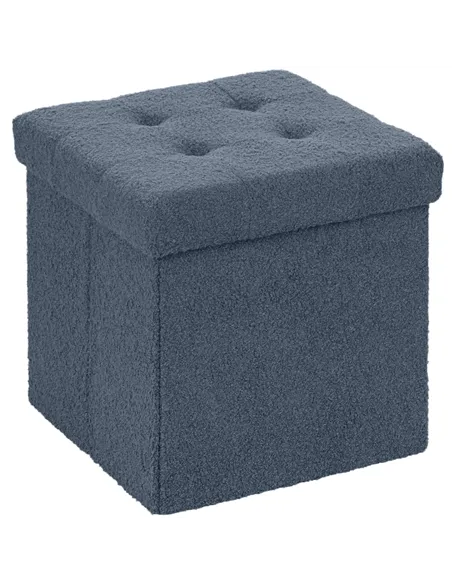 HOMCOM Foldable Sherpa Fleece Storage Ottoman - Blue