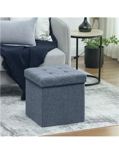 HOMCOM Foldable Sherpa Fleece Storage Ottoman - Blue