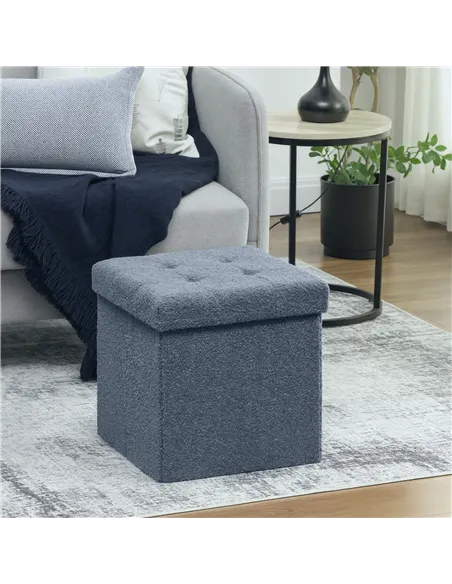 HOMCOM Foldable Sherpa Fleece Storage Ottoman - Blue