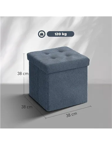 HOMCOM Foldable Sherpa Fleece Storage Ottoman - Blue