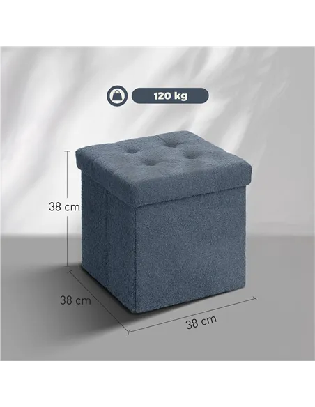 HOMCOM Foldable Sherpa Fleece Storage Ottoman - Blue