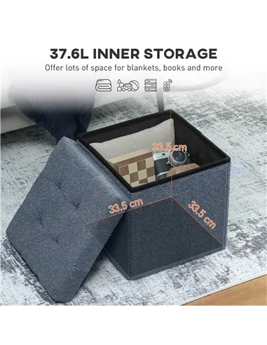 HOMCOM Foldable Sherpa Fleece Storage Ottoman - Blue