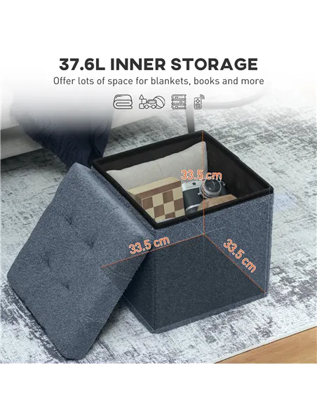 HOMCOM Foldable Sherpa Fleece Storage Ottoman - Blue