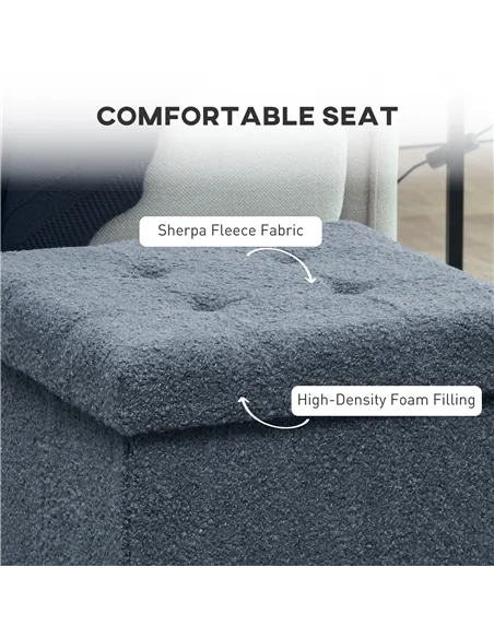 HOMCOM Foldable Sherpa Fleece Storage Ottoman - Blue