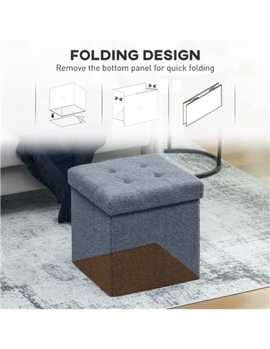 HOMCOM Foldable Sherpa Fleece Storage Ottoman - Blue