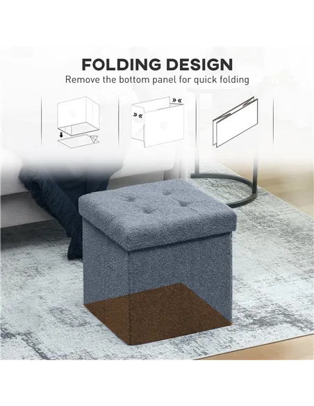 HOMCOM Foldable Sherpa Fleece Storage Ottoman - Blue