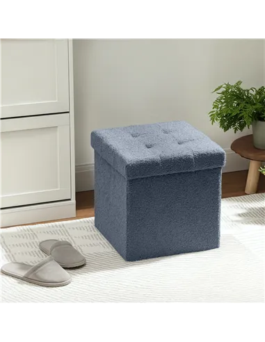 HOMCOM Foldable Sherpa Fleece Storage Ottoman - Blue