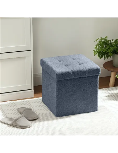 HOMCOM Foldable Sherpa Fleece Storage Ottoman - Blue